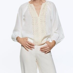 ZARA Lace Embroidery Crochet Contrast Poplin Shirt Blouse